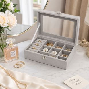 Velvet Jewelry Storage Box with Transparent Lid 20.3 × 15 × 4.6 cm