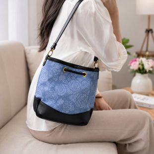 Floral Denim Bucket Sling Bag