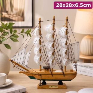 Handcrafted Wooden Sailing Ship Model 28 x 28 x 6.5 cm