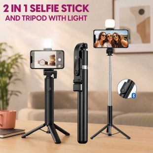 2 in 1 Selfie Stick and Tripod with Light