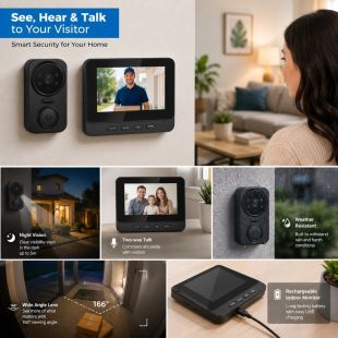 جرس باب لاسلكي ذكي بكاميرا HD وشاشة 4.3 بوصة