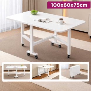 Foldable Rolling Dining Table with Wheels 100 × 60 × 75 cm