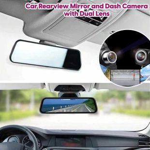 Car Rearview Mirror and Dash Camera with Dual Lens