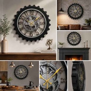 Industrial Gear Wall Clock Decorative Vintage Analog Clock 48 cm