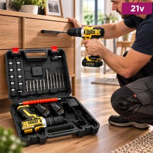 21V Cordless Drill Kit with 2 Batteries and Storage Case