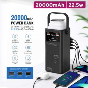 20000mAh Power Bank with Digital Display and 22.5W Fast Charging