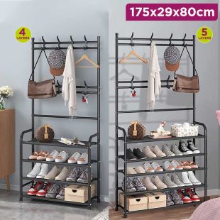 Metal Shoe Rack with Hangers 175×29×80 cm