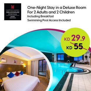 Enjoy 1 Night Stay in a Deluxe Room for 2 Persons & 2 Kids Including Breakfast + Pool Entrance at Millennium Central - Kuwait City