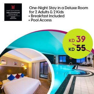 Enjoy 1 Night Stay in a Deluxe Room for 2 Persons & 2 Kids Including Breakfast + Pool Entrance at Millennium Central - Kuwait City