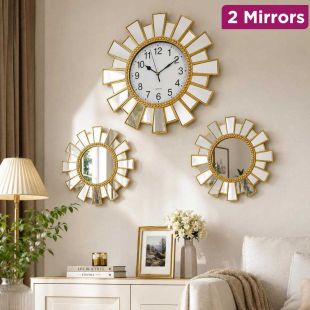 Decorative Sunburst Wall Clock with Mirrors