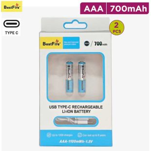 AAA Rechargeable Batteries 700mAh with Type-C Port 2 Pcs by BestFire