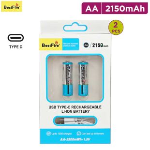 BESTFIRE Pack of 2 Rechargeable AA Batteries 2150mAh Type-C