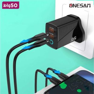 شاحن سريع بقوة 50 واط بمنفذين Type-C بتقنية GaN من ONESAM