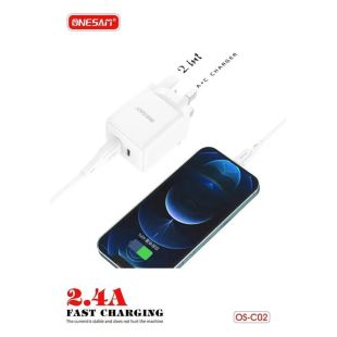 ONESAM PD20 + USB-A Dual-Port Fast Wall Charger with Lightning Cable