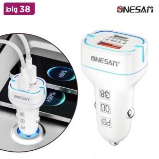 شاحن سيارة منفذ USB-C + USB-A قوة 38 واط من ONESAM