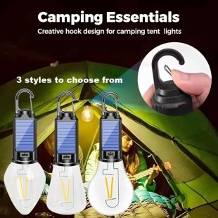 كشاف إضاءة قابل لإعادة الشحن بالطاقة الشمسية وبوضع يدوي للحمل مزوّدة بخطّاف حبة واحدة