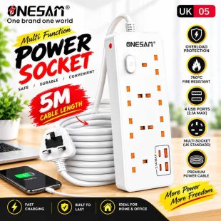 مشترك كهرباء 2990 واط مع 6 منافذ تيار متردد و2 منفذ USB و2 منفذ Type-C من ONESAM