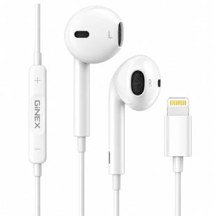 سماعة أذن سلكية بمدخل لايتنينج وسماعتين داخليتين للصوت مع ميكروفون من GiNEX