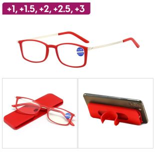 نظارة قراءة للهاتف مع حافظة بقوة تكبير تصل إلى +3