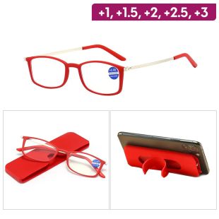 Mobile Phone Red Reading Glasses with Case up to +3