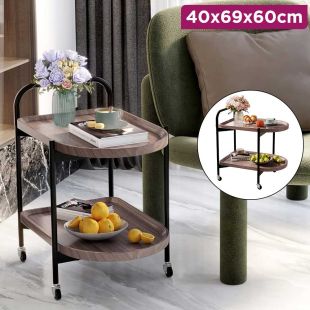 Modern Double Tier Serving Table with Lockable Wheels 40 x 69 x 60cm