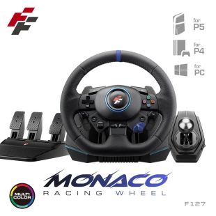 عجلة قيادة ألعاب F127 Monaco مع ناقل حركة 6 سرعات و3 دواسات للكمبيوتر وPS4 وPS5 من FlashFire