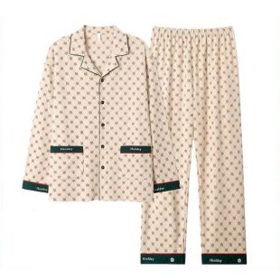 Monogram Crest Autumn Long Sleeve Cotton Pajama For Men