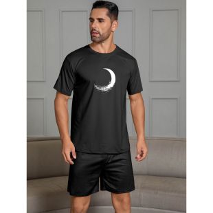 Moon Light Design Short Sleeves Pajama Set For Men
