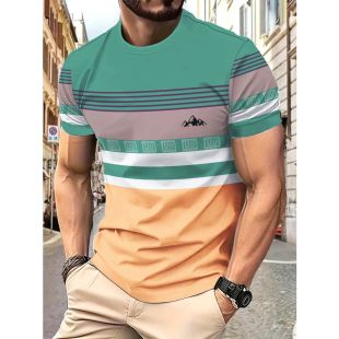 تيشيرت كاجوال فضفاض بأكمام قصيرة وتصميم Mountains للرجال