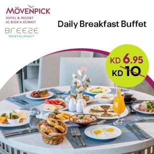 Enjoy a Delicious Breakfast Buffet with Amazing sea view at Breeze Restaurant- M&ouml;venpick Hotel & Resort Al Bida'a