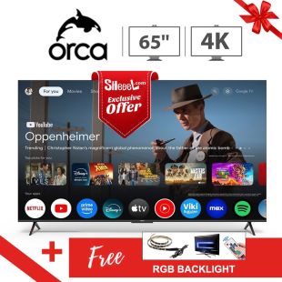 UHD 4K Android Smart TV 65 Inch  by Orca  + Free RGB Light