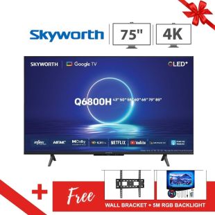 75 Inch QLED UHD 4K Android Smart TV by Skyworth + Free Wall Bracket + RGB Light