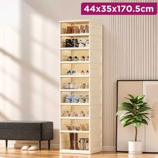 9-Tier Foldable Stackable Plastic Shoe Organizer 44×35×170.5cm