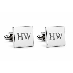 Personalized Square Initial Cufflinks - Silver Plated