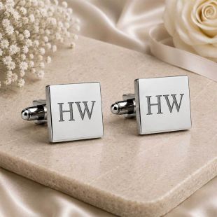 Personalized Square Initial Cufflinks - Silver Plated