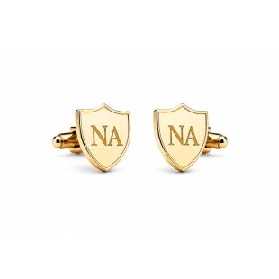 Shield-Shaped Cufflinks with Custom Name Initials - Gold Color