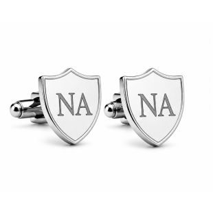 Shield-Shaped Cufflinks with Custom Name Initials - Silver Color
