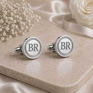 Round Cufflinks with Custom Name Initials - Silver Color