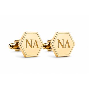 Hexagonal Cufflinks with Custom Name Initials - Gold Color