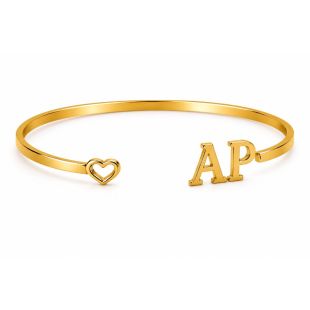 Women's Heart Bangle with Custom Name or Initials - English or Arabic - Gold Color