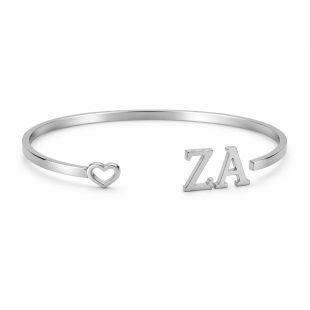 Women's Heart Bangle with Custom Name or Initials - English or Arabic - Silver Color