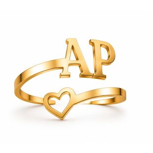 Heart Ring with Custom Initials - English or Arabic - Gold Color