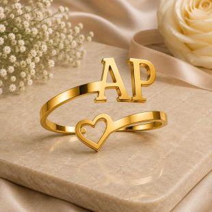Heart Ring with Custom Initials - English or Arabic - Gold Color