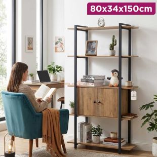 Wooden Organizer 4-Tiers with Metal Frame and 2 Doors