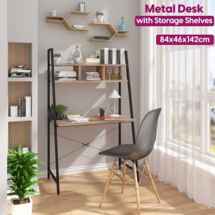 Metal desk with storage shelves 84&times;46&times;142cm featuring a sturdy steel frame and MDF desktop for home office and study use - Sheeel Kuwait
