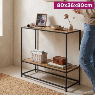 Wooden Console Table with Two Shelves and Metal Frame 80×36×80 cm