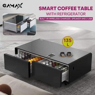 Smart Coffee Table with 135L Refrigerator, Built-in Wireless Charger, Speaker and 2 USB Ports by Gamax