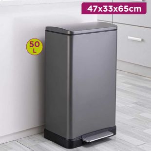 50L Stainless Steel Foot Pedal Trash Bin 47 x 33 x 65 cm