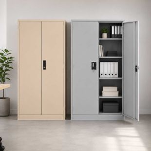 High Steel Office Cabinet with Double Hinged Metal Doors
