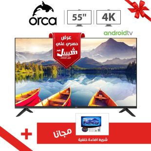 تلفزيون 55 بوصة QLED أندرويد ذكي 4K من Orca + إضاءة RGB مجاناً